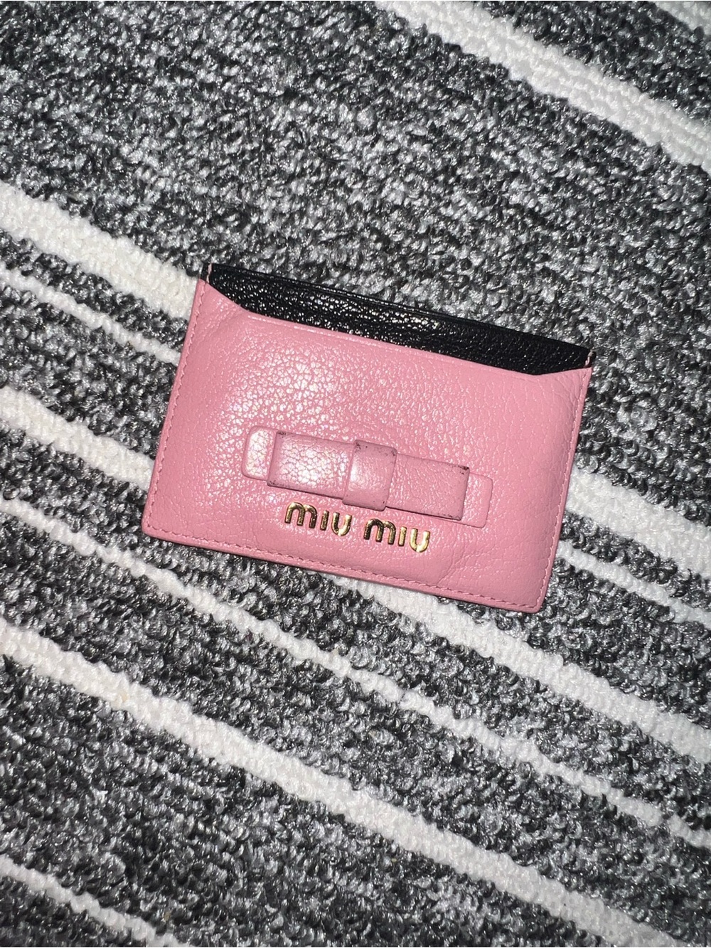 Miu Miu Pink Leather Card & Key Holder with Bow and Gold Logo